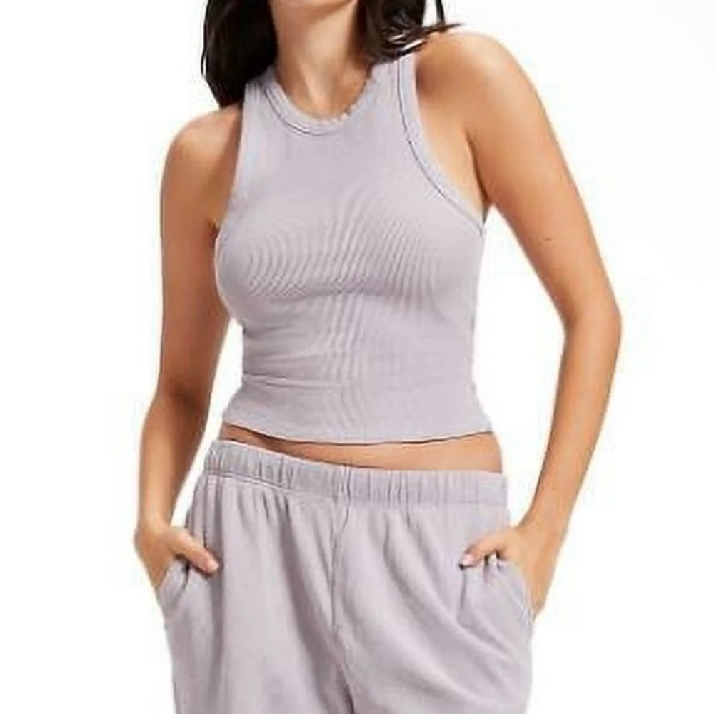 Good American Womens Ribbed Knit Thermal Tank Top